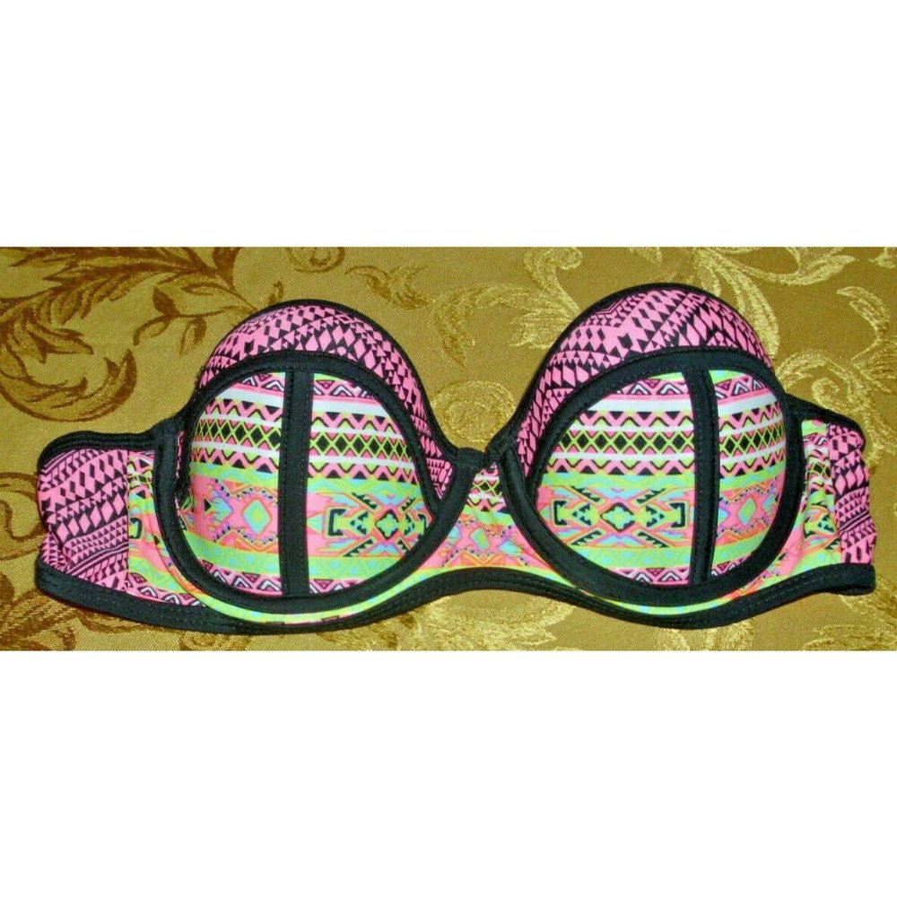 Bikini Top Breaking Waves Tribal Push Up Bandeau Swimwear Juniors' Ladies Size M
